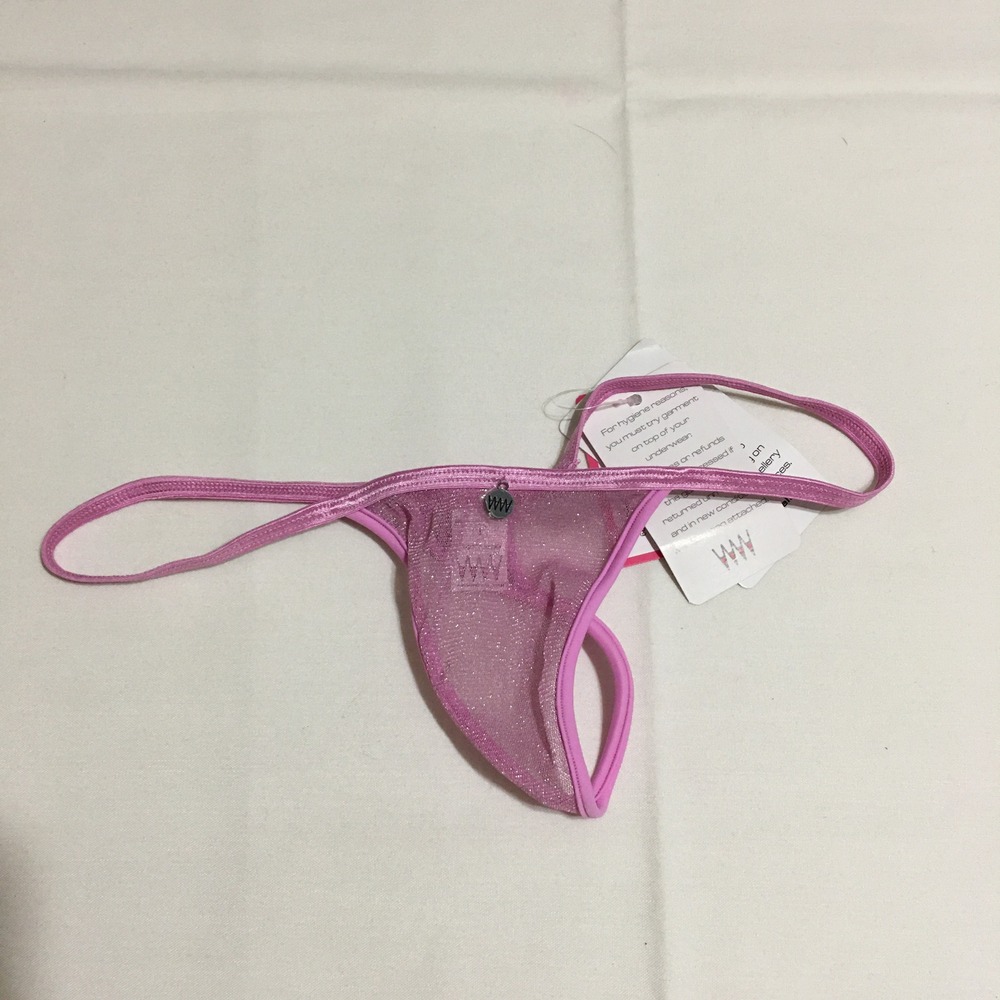 Wicked Weasel Thong 607 Womens Small Pink Lurex Mesh Triangle Back NWT